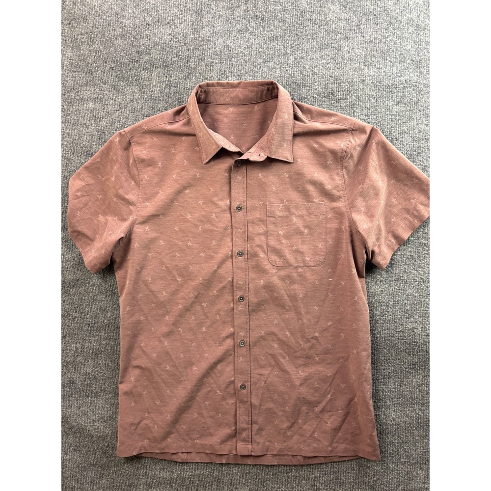 Vuori Bridge Button Down Shirt Mens L Rose Pink Dragonfly Short Sleeve V184